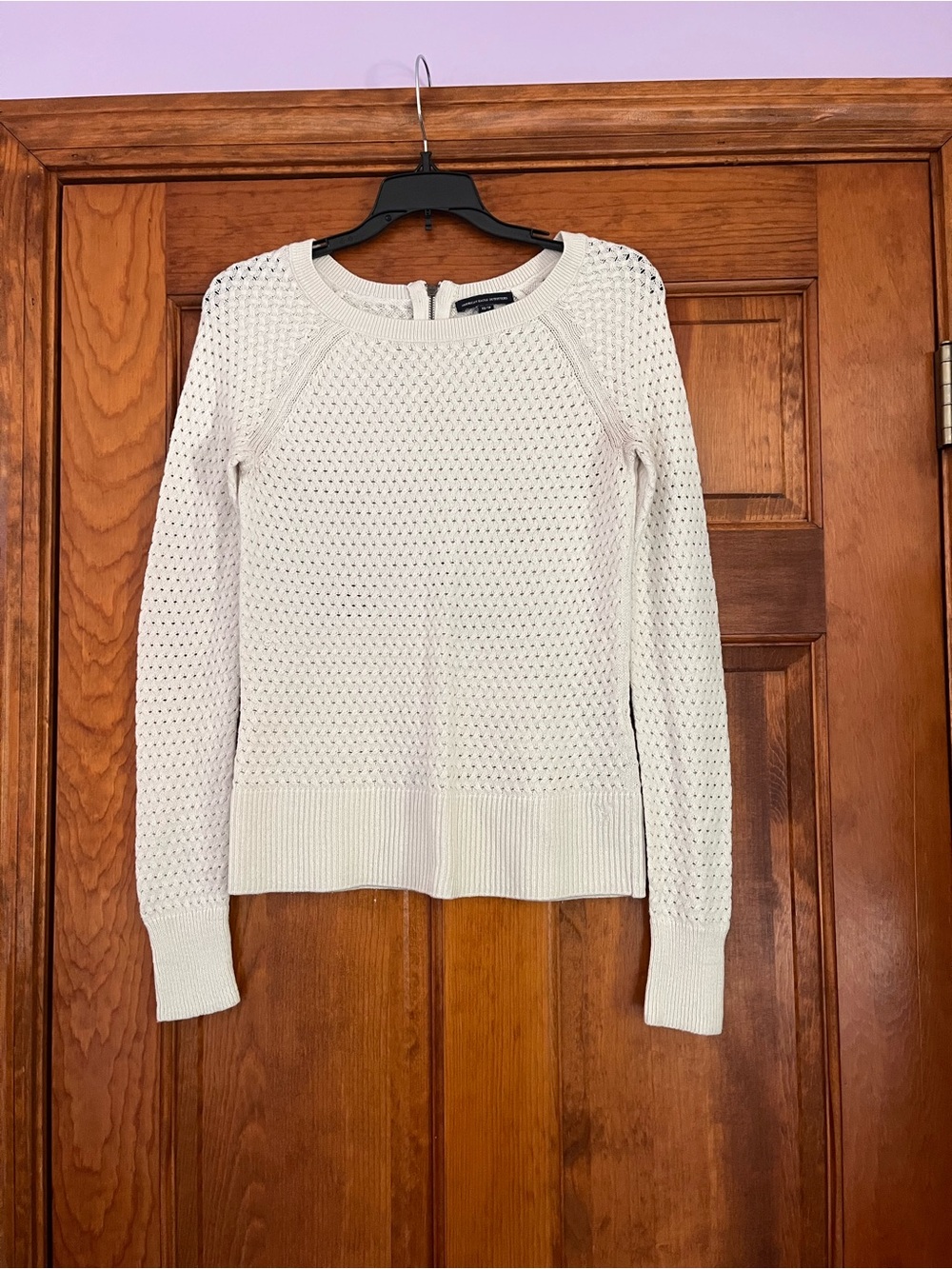 American Eagle Outfitters Cream Open-Weave Crewneck Sweater